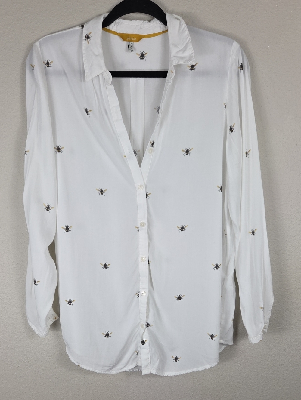 Joules Elvina Bee Print White Button front Blouse Long sleeve Size US 6 UK 10